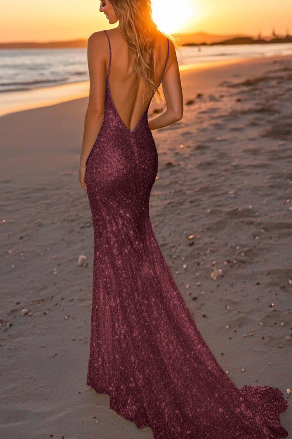 Sparkly Backless Silver Mermaid Formal Dress - Image 9
