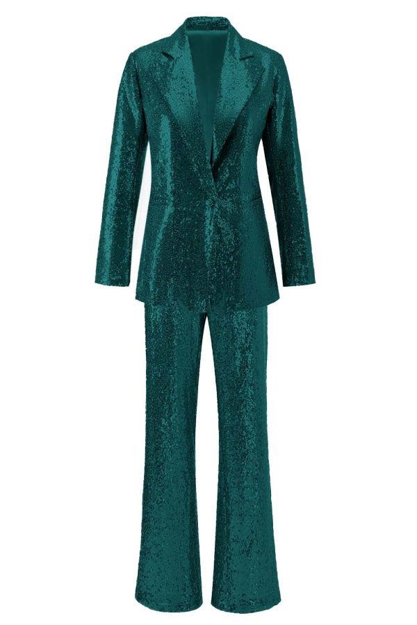 Sparkly Silver Notched Lapel 2-Piece Women Prom Suits - Image 11