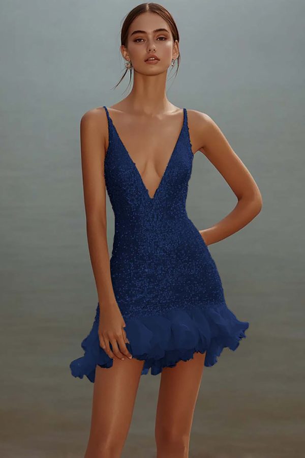 Sparkly White V-Neck Mini Dress With Ruffles - Image 7