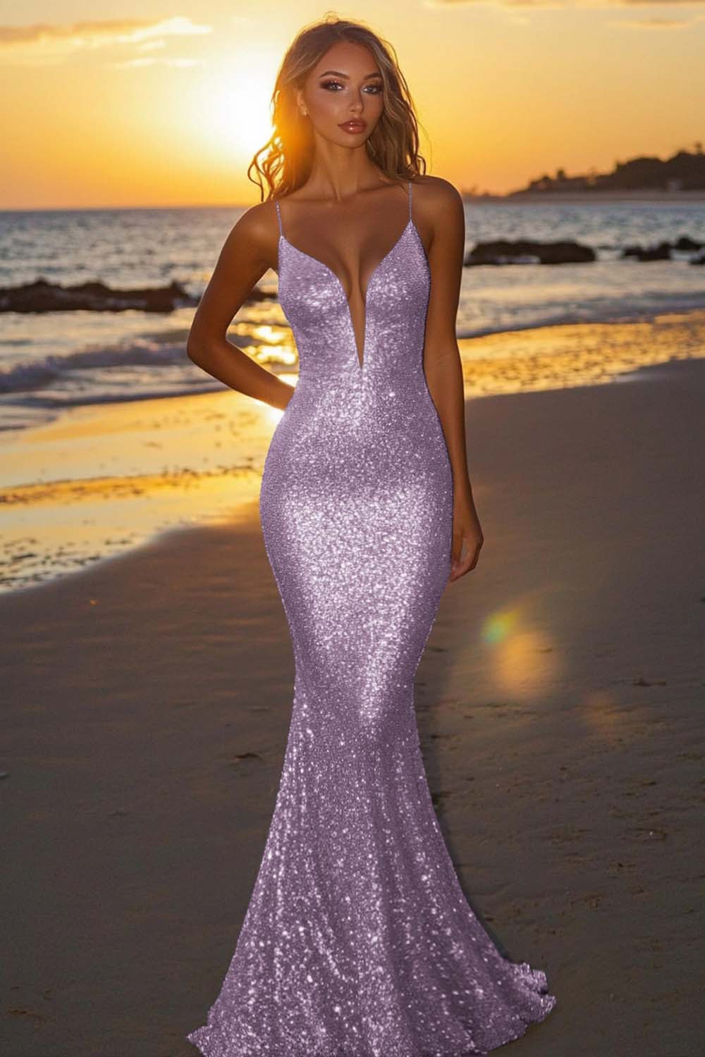 Sparkly Backless Silver Mermaid Formal Dress - Image 14