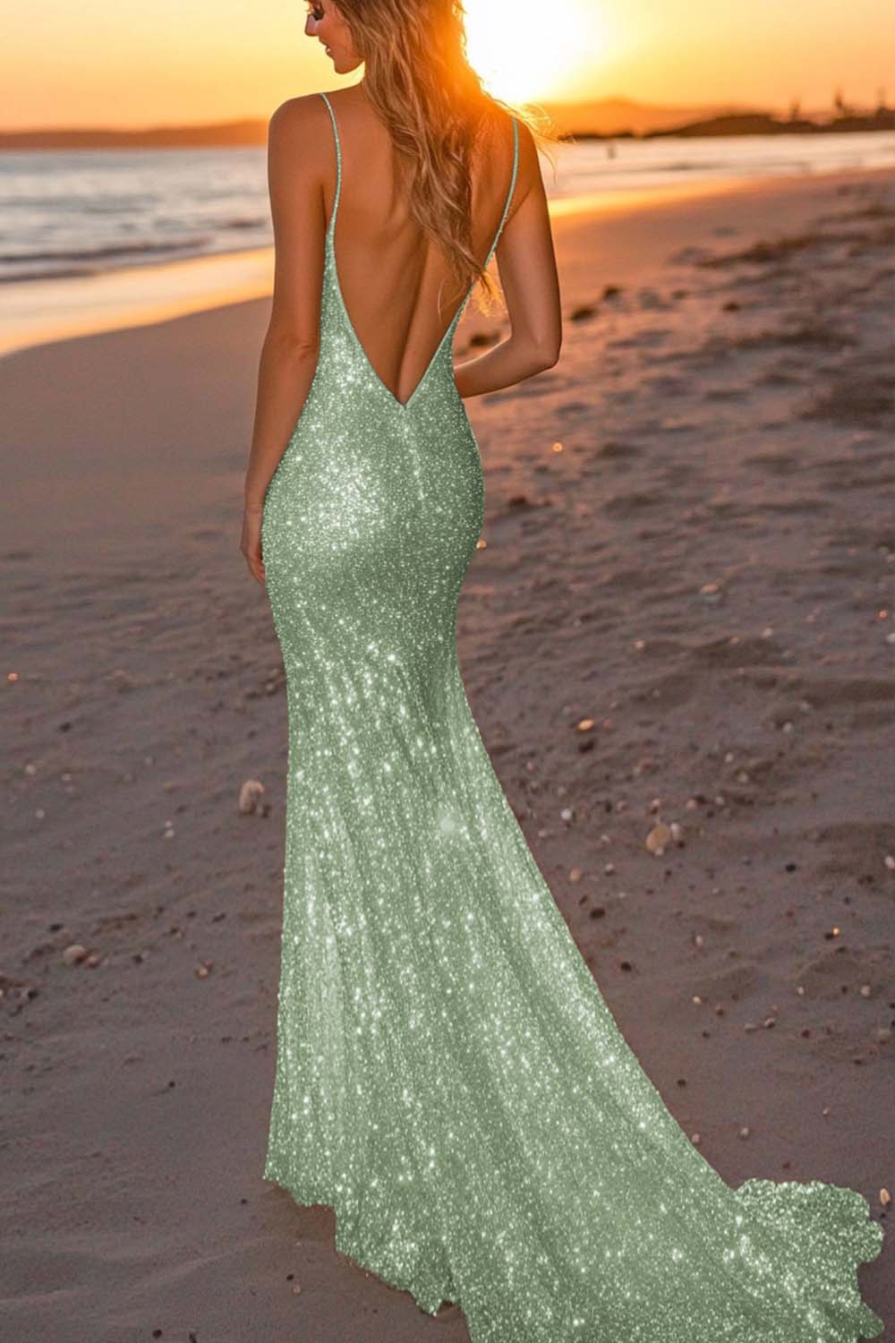 Sparkly Backless Silver Mermaid Formal Dress - Image 19