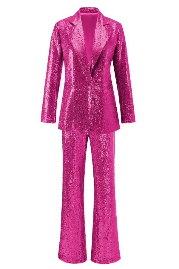 Sparkly Silver Notched Lapel 2-Piece Women Prom Suits - Image 13
