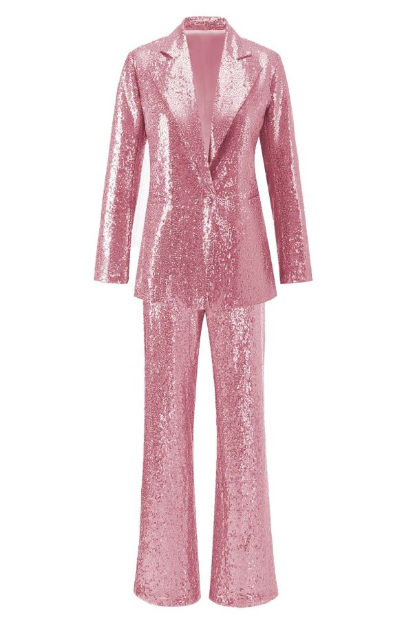 Sparkly Silver Notched Lapel 2-Piece Women Prom Suits - Image 16