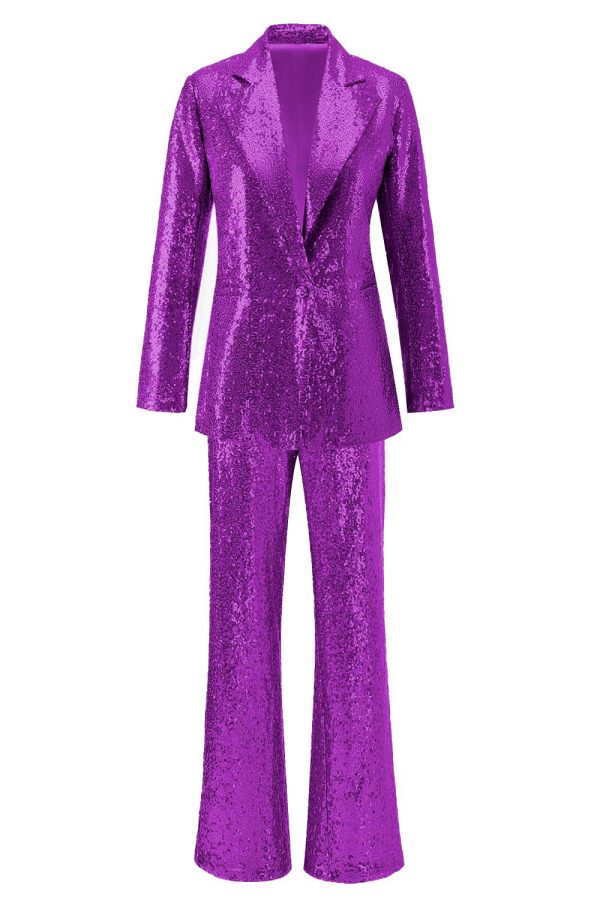 Sparkly Silver Notched Lapel 2-Piece Women Prom Suits - Image 17