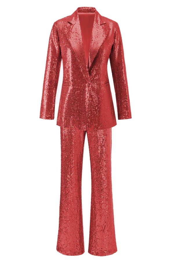 Sparkly Silver Notched Lapel 2-Piece Women Prom Suits - Image 18