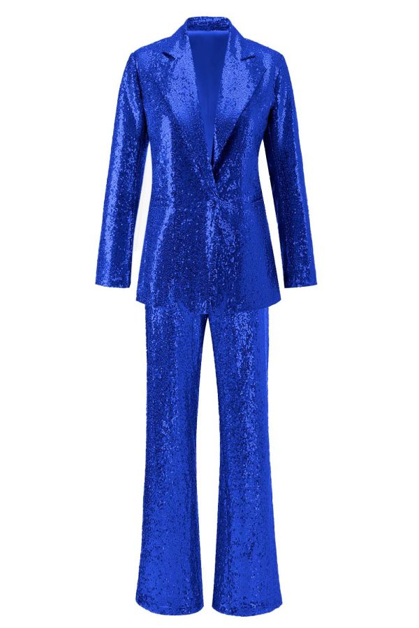 Sparkly Silver Notched Lapel 2-Piece Women Prom Suits - Image 19
