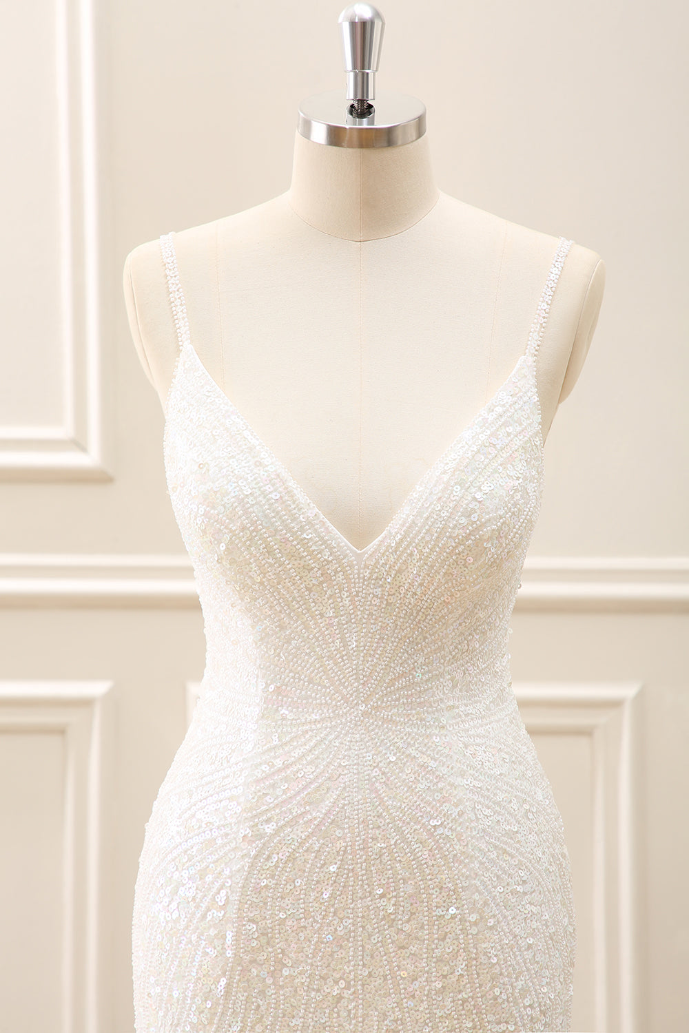Sparkly White Tight Mini Dress with Tassels - Image 6