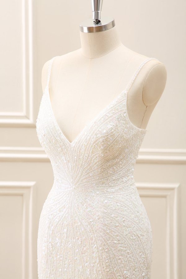 Sparkly White Tight Mini Dress with Tassels - Image 8