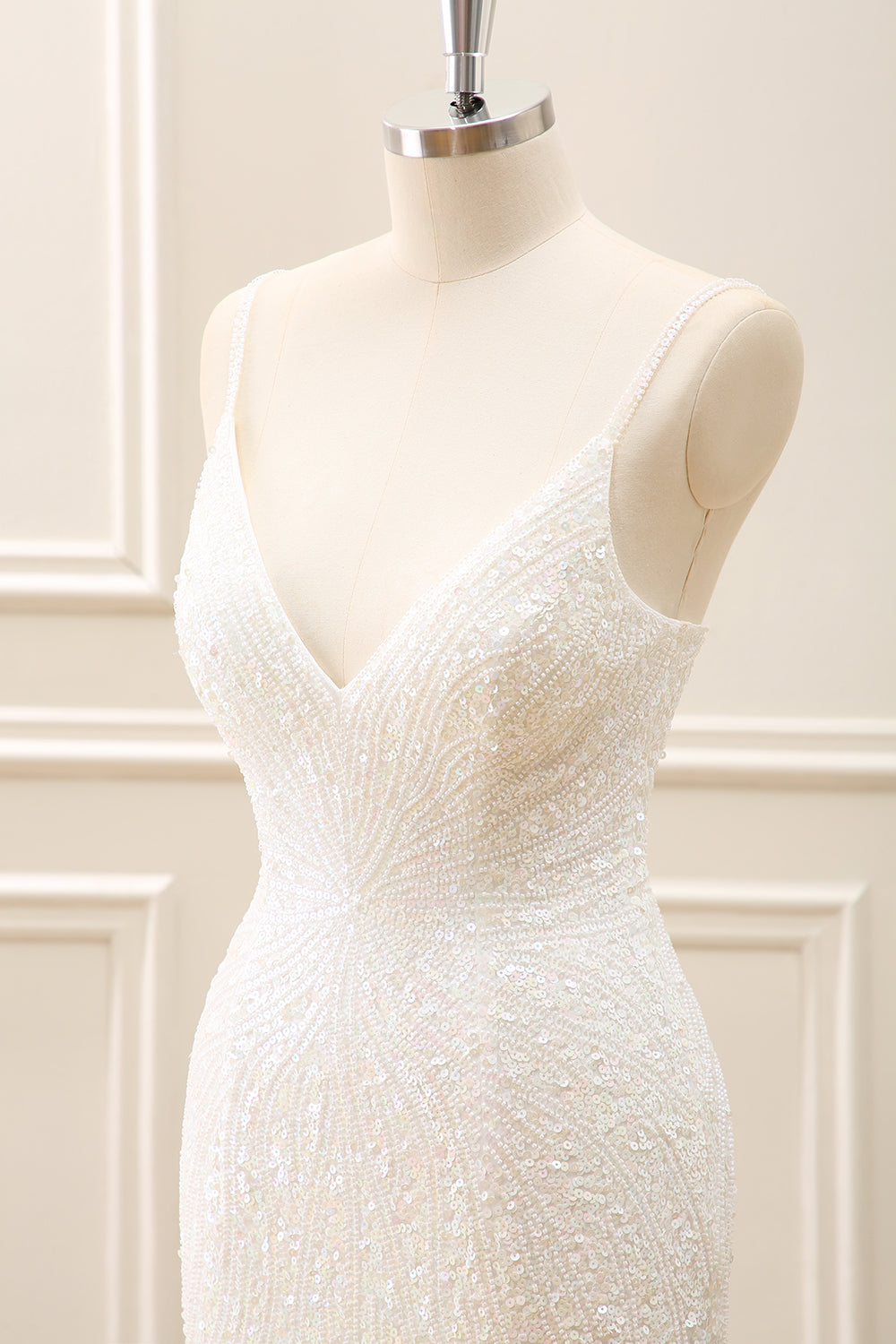 Sparkly White Tight Mini Dress with Tassels - Image 8