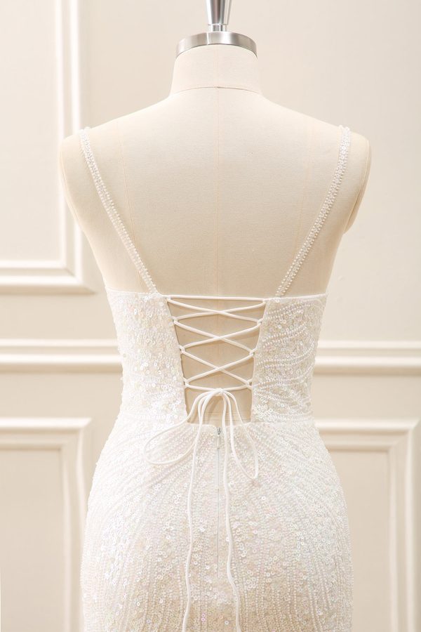 Sparkly White Tight Mini Dress with Tassels - Image 7